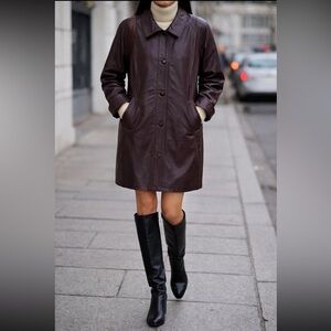 Women's Burgundy Leather Coat - ptp 24” length 34.5”